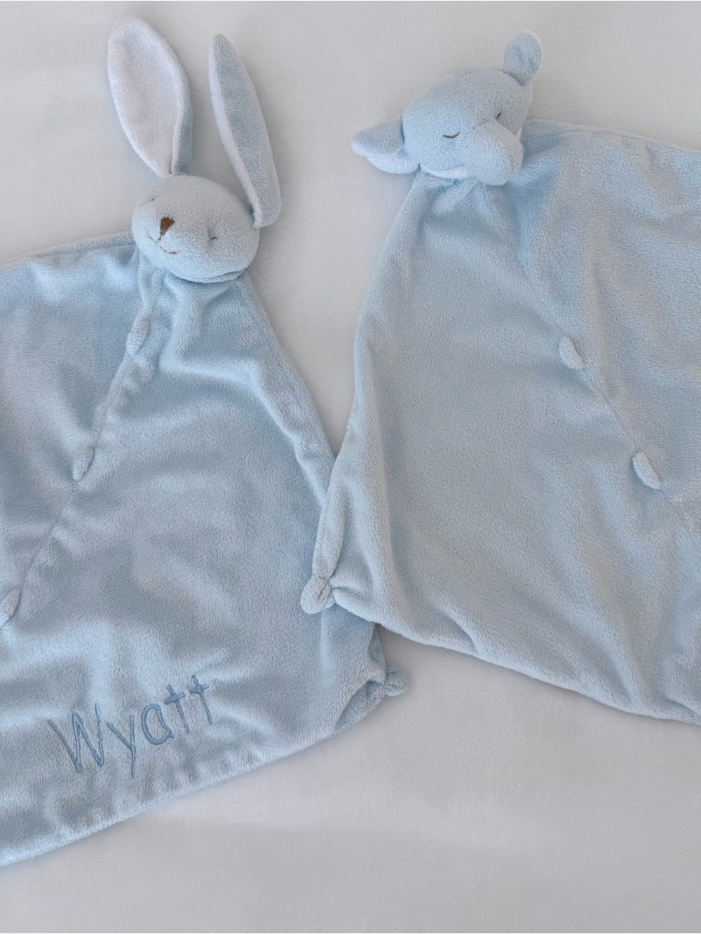 NWOT Angel Dear Light Blue Lovies - Bunny & Elephant - with ‘Wyatt’ Monogram